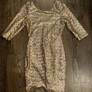 Ruby Rox Shimmering Gold Long Sleeve Dress